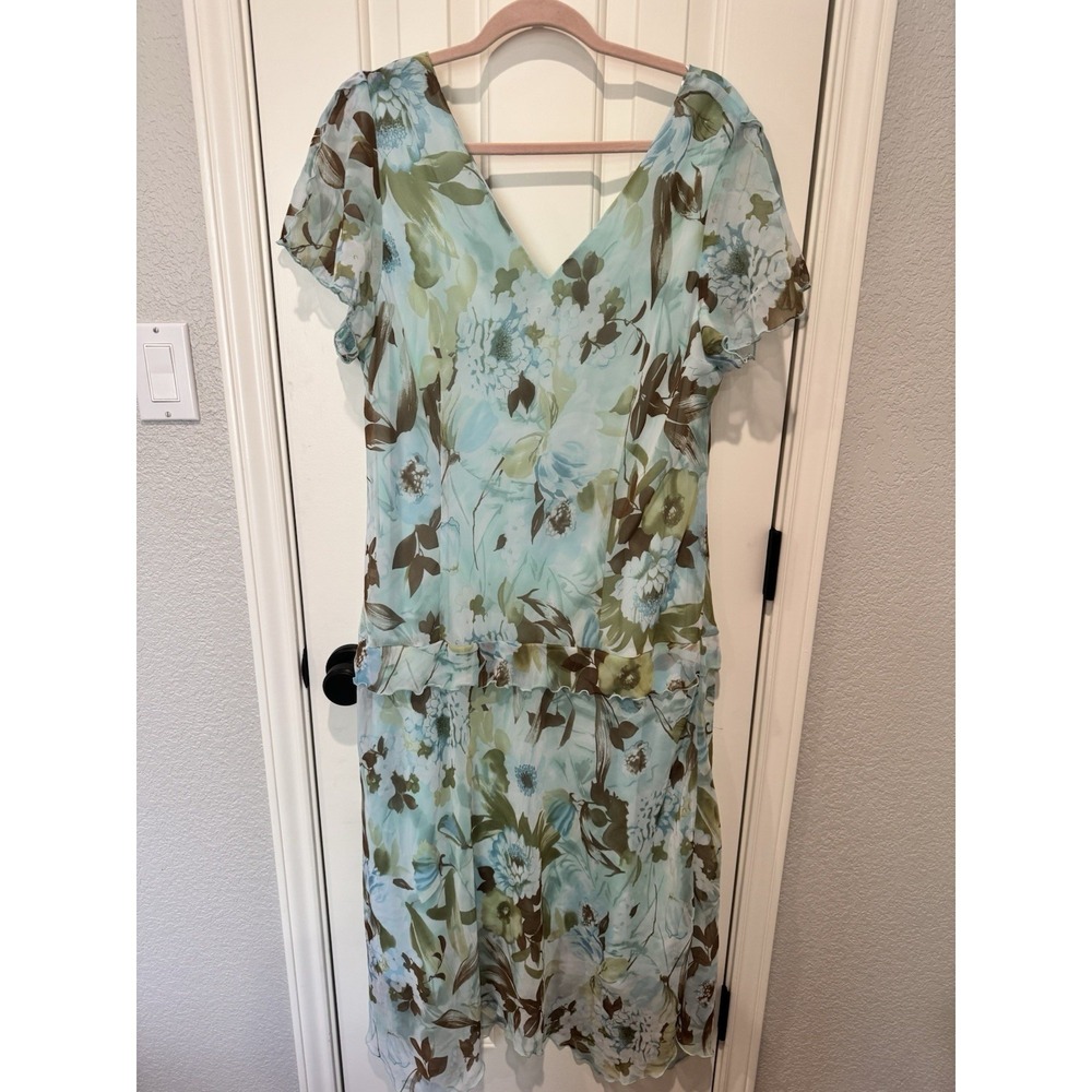 Y2K Fairy Dress Maxi Sage Green Floral Drop Waist Flowey Chiffon Ruffled 2X 22W - Picture 4 of 6